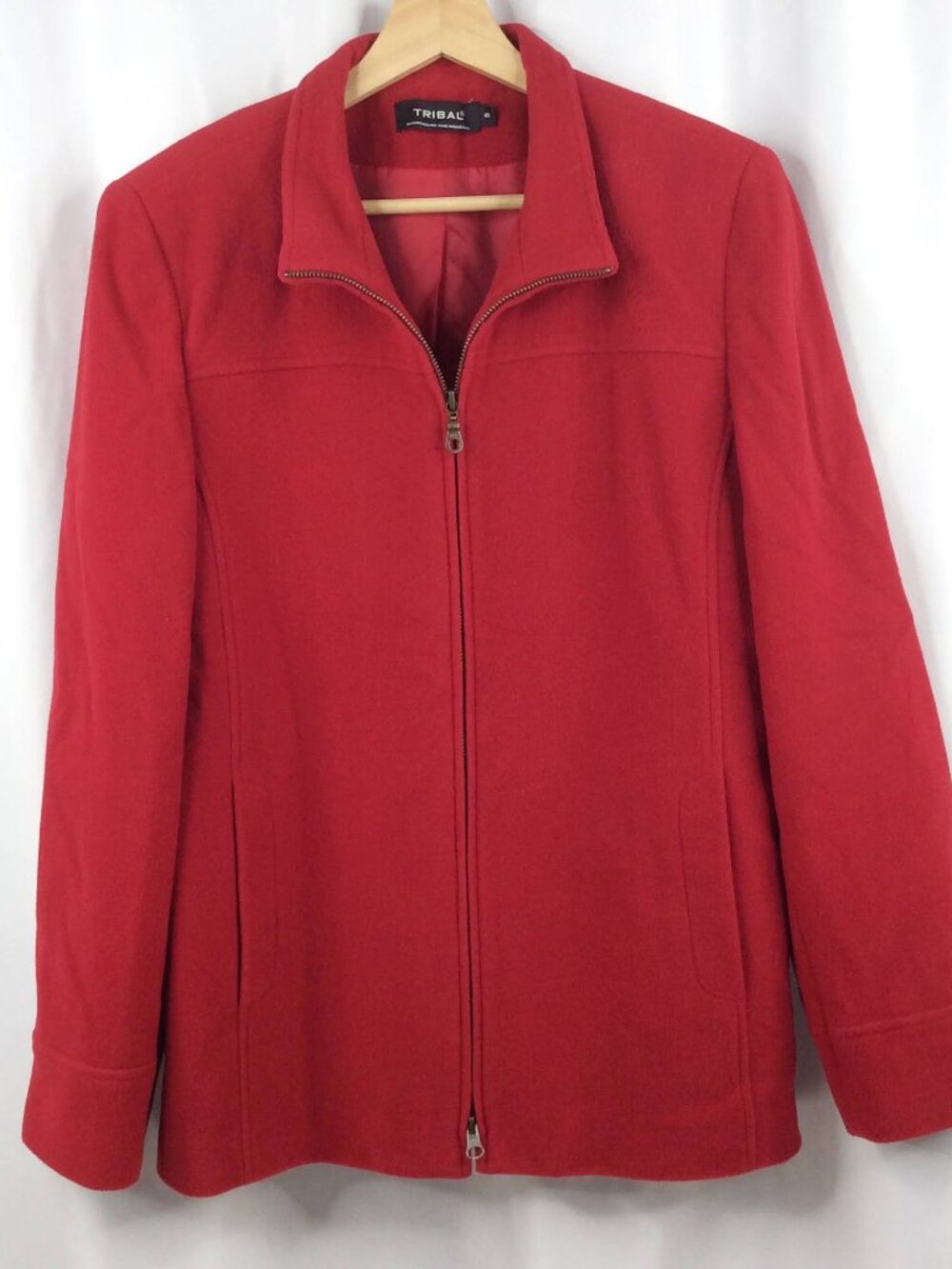 Tribal Brand Wool Cashmere Blend Jacket Coat Women's Size 10 Medium Red Full Zip